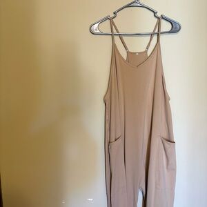 Stylish Light Brown Tan Romper Jumpsuit with Pockets